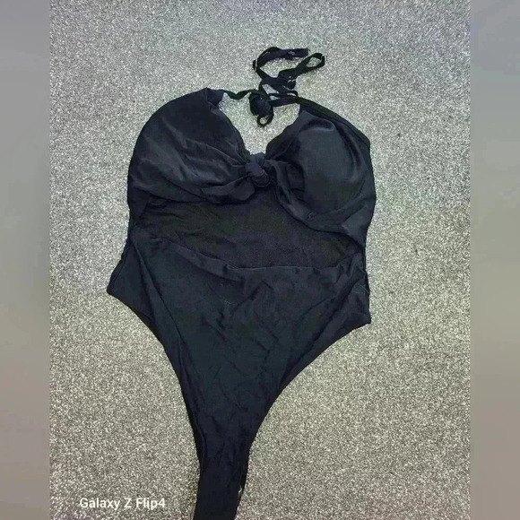 NWOT BLACK TYE FRONT CUTOUT HIGH CUT SWIM SUIT SIZE LG - Picture 4 of 8